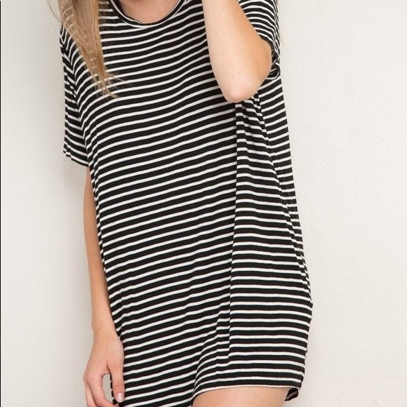 Brandy Melville Navy White Striped Tshirt Dress - Picture 2 of 5